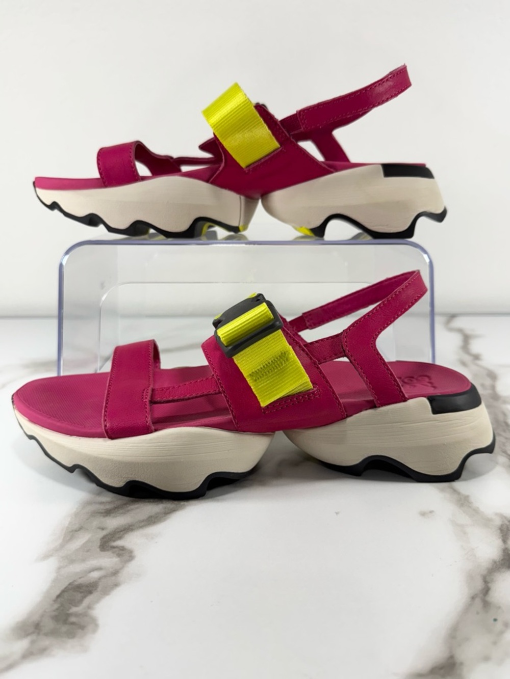 Sorel Kinetic Impact Leather Neon Strap Sporty Chunky Platform Sling Sandals 7.5 - Picture 6 of 12